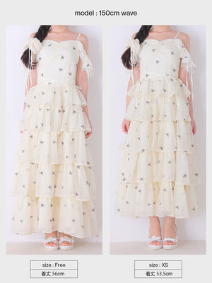 【Pre Order】Lame chiffon ribbon slit onepiece(eme11087)