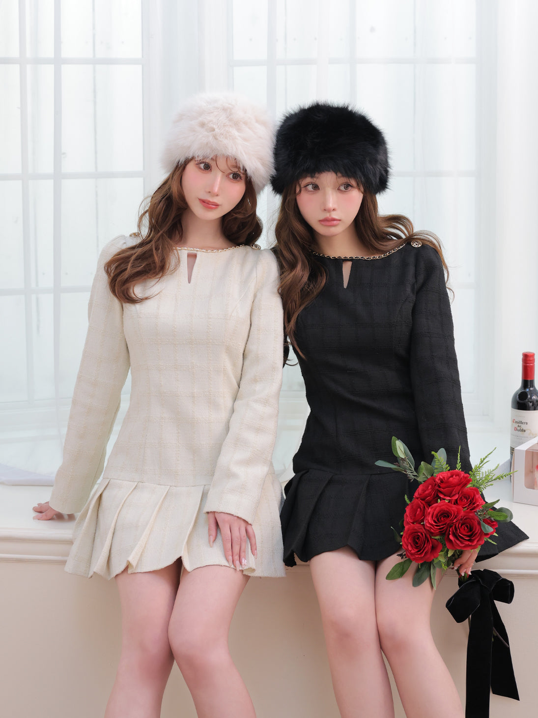 Tweed check pleated onepiece(eme10563)