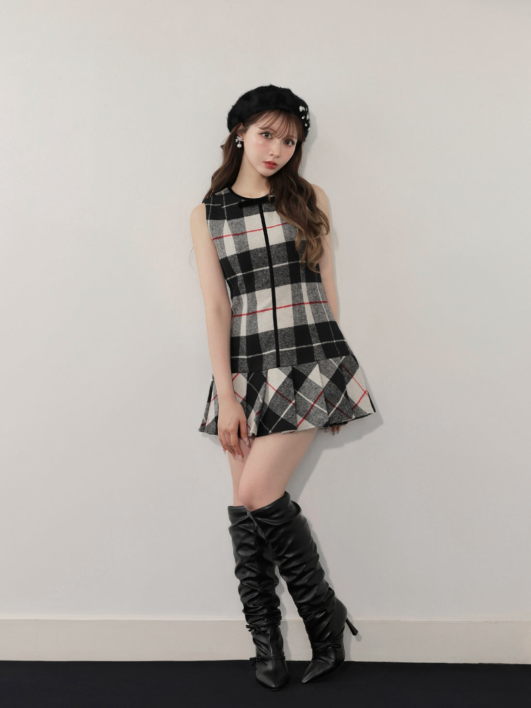 model：160cm　(size：F　color：Black mix)