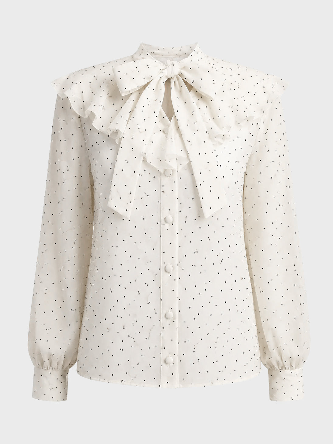 【SALE】【70％OFF】Dot flocky ruffle ribbon blouse (eme10228)