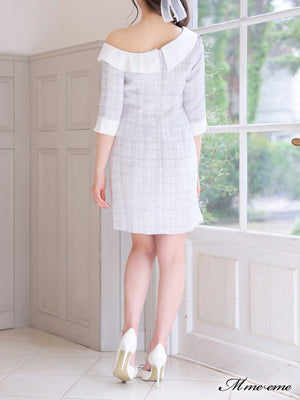 【SALE】 One shoulder tweed dress (eme10217)