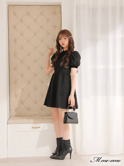 【SALE】 Black ribbon volume dress (eme10235)