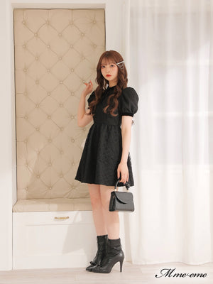 【SALE】 Black ribbon volume dress (eme10235)