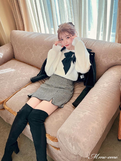 【SALE】Hhigh waist chidori skirt (eme10256)