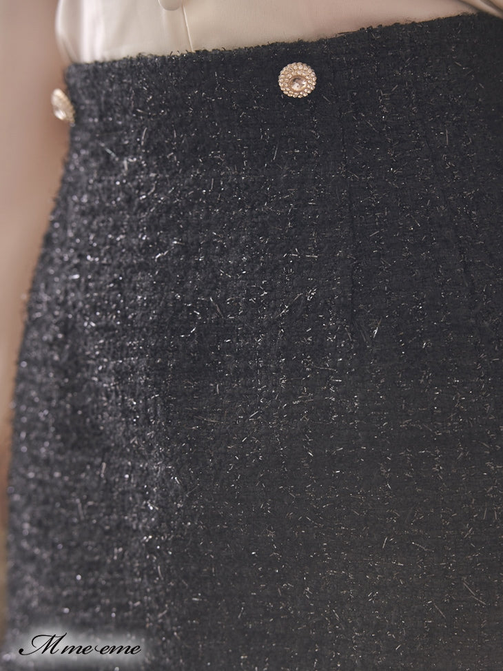 【SALE】High waist lame tweed skirt (eme10283)