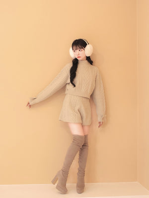 【SALE】Heart cable ribbon knit tops (eme10249)
