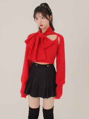 Belt design pleats mini skirt(eme10362)