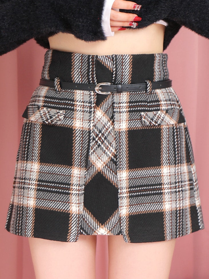 High waist check mini skirt(eme10449)
