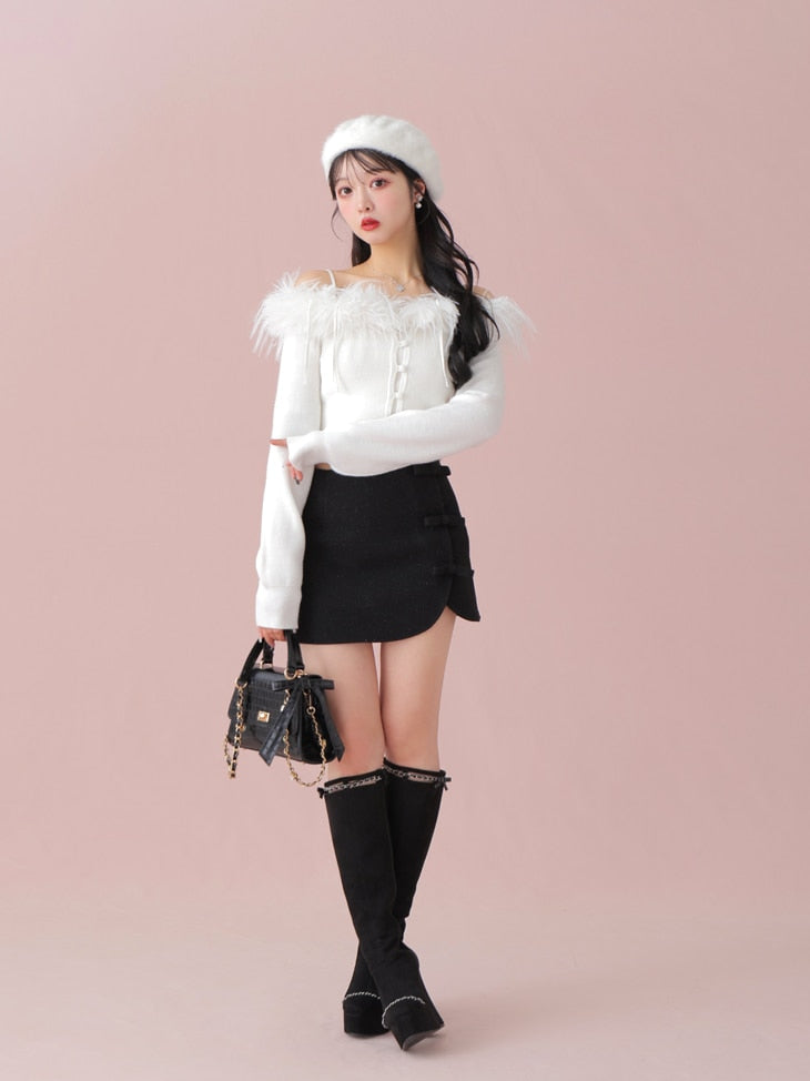 Lame ribbon trapizoid mini skirt (eme10370)