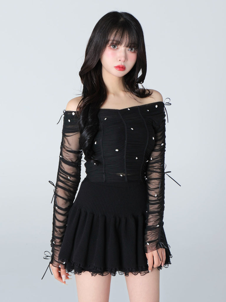 Rib knit mini skirt(eme10461)