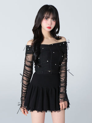 Rib knit mini skirt(eme10461)