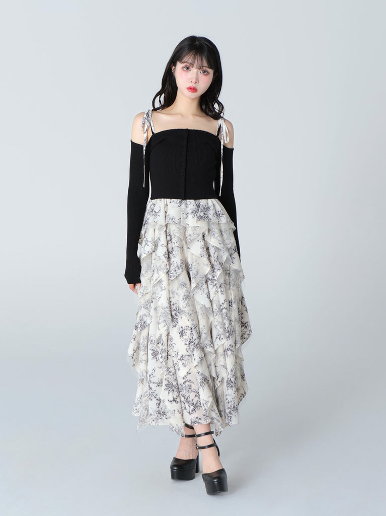 Off shoulder ribbon knit tops(eme10397)