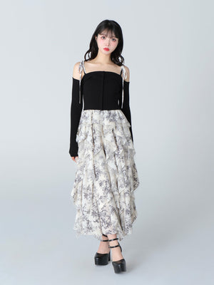 Off shoulder ribbon knit tops(eme10397)