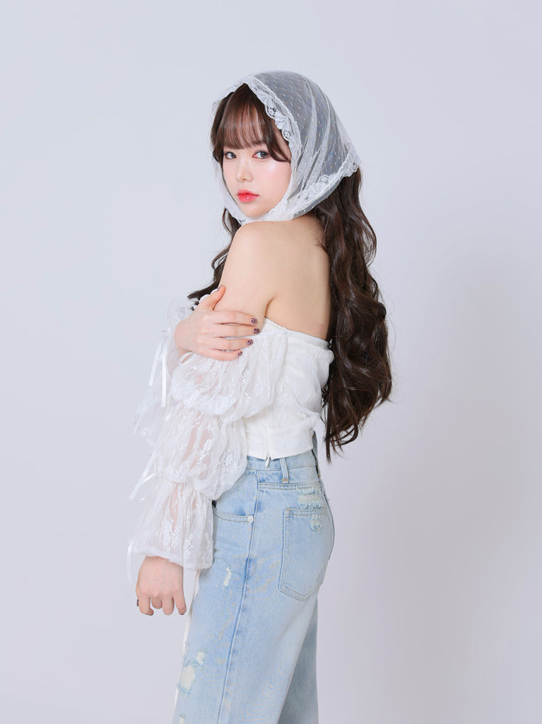 Candy sleeve lace tops(eme10708)