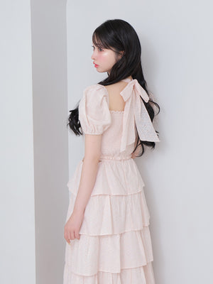 Cotton lace cut-out tops(eme10476)