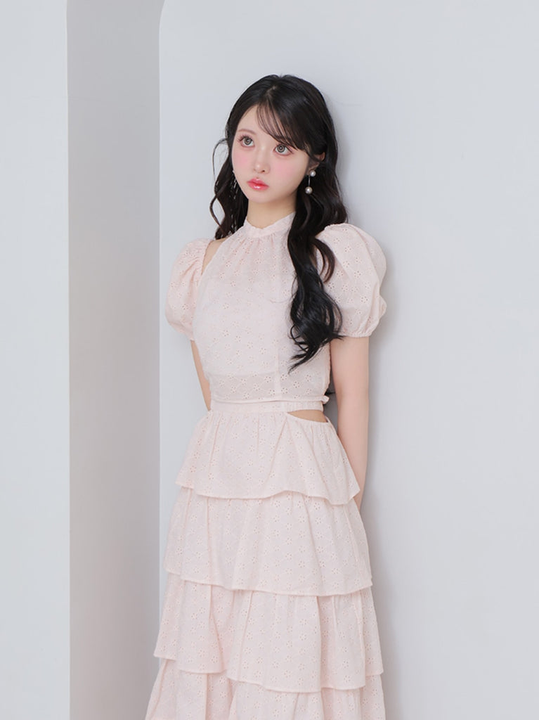 Cotton lace tiered long skirt(eme10477)