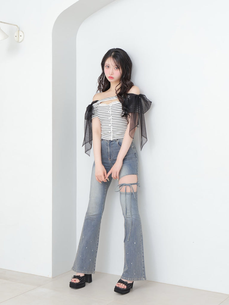 Decollete cut tulle ribbon tops(eme10398)