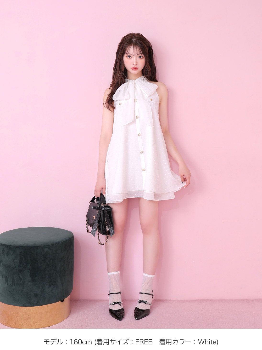 Helter neck ribbon mini onepiece(eme10537)