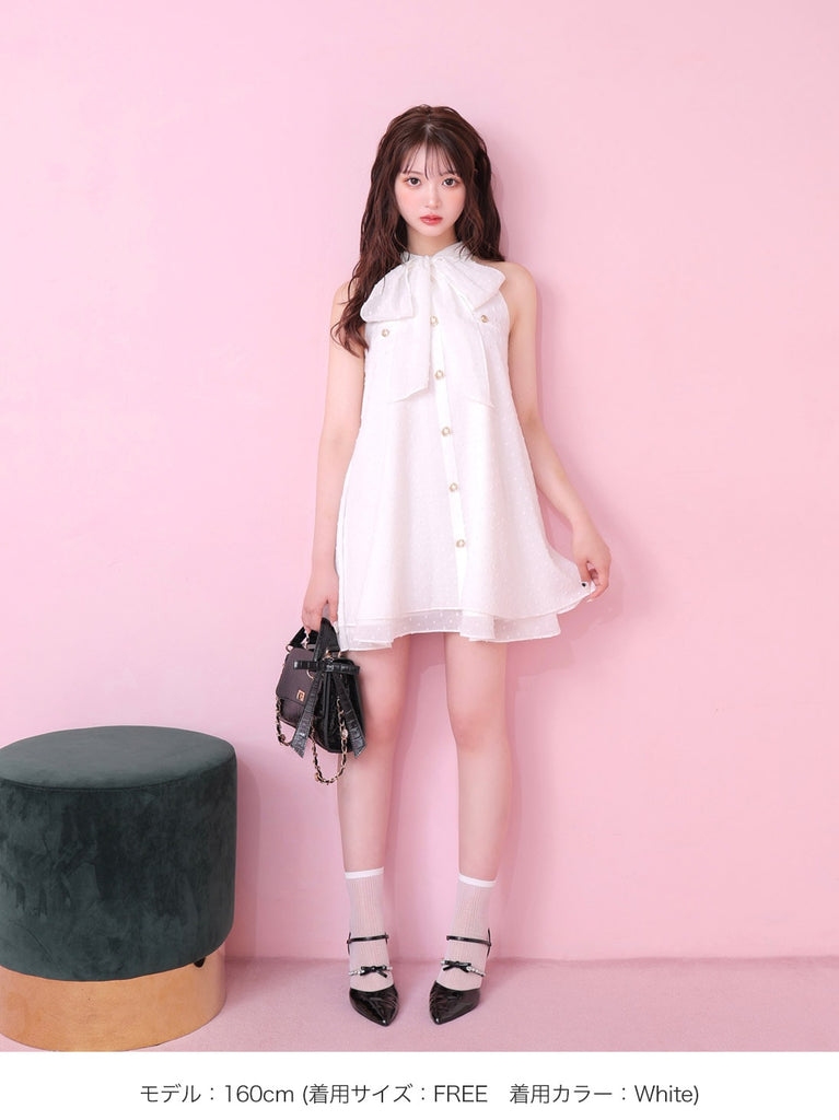 Helter neck ribbon mini onepiece(eme10537)