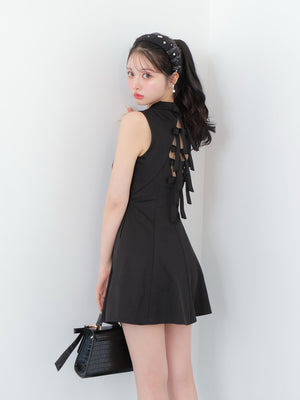 Back ribbon flare mini onepiece(eme10604)