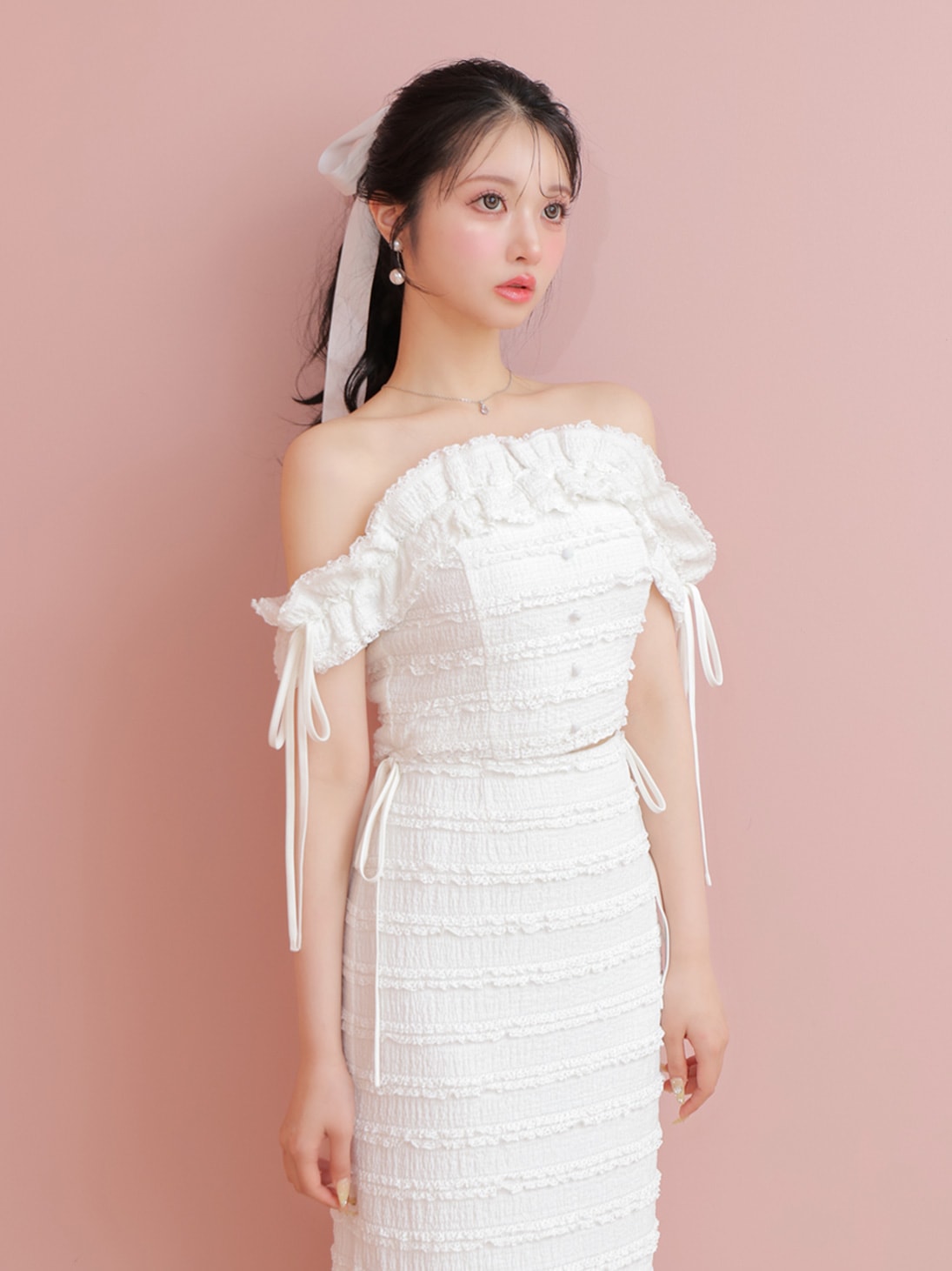 エムミーエメBack ribbon shirring mini onepiece ワンピース