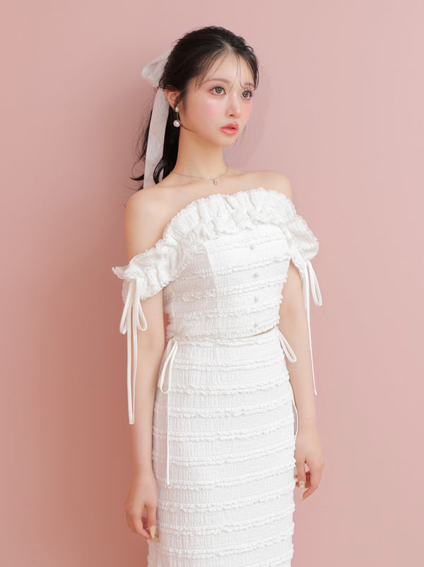 Off shoulder shirring race setup(eme10484)