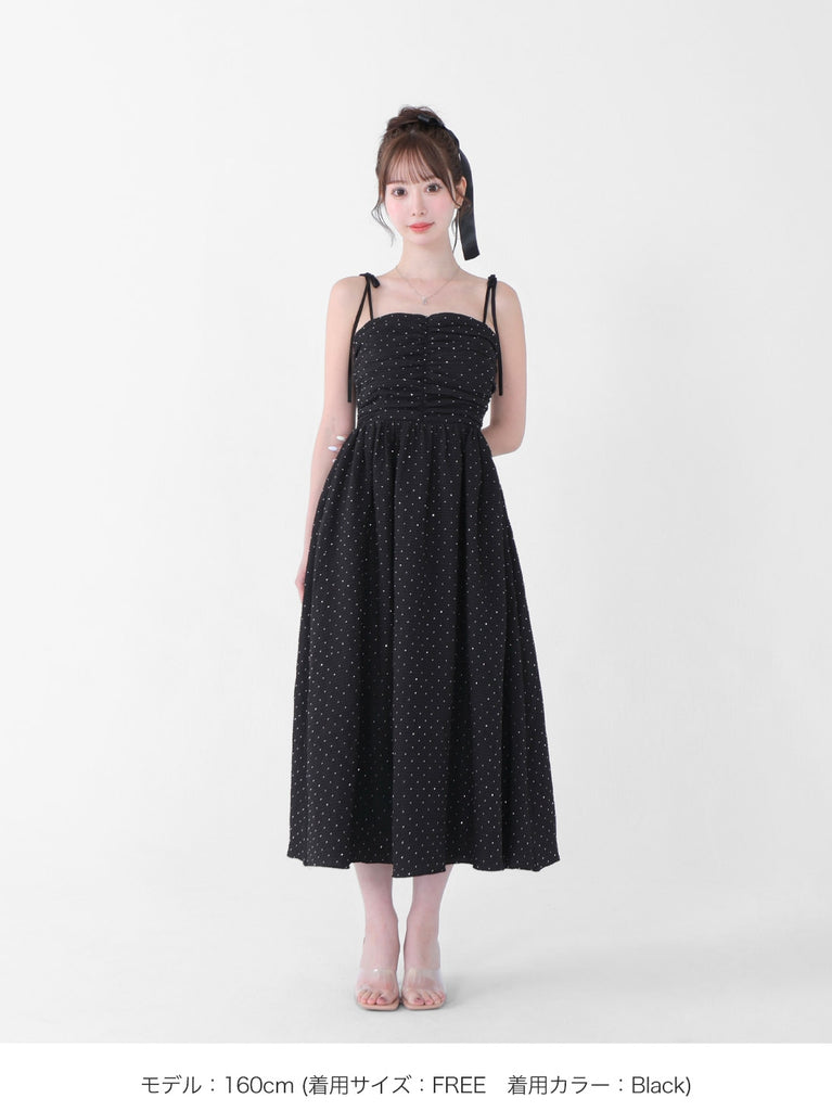 Puff sleeves studded long onepiece(eme10487)