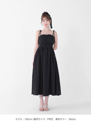 Puff sleeves studded long onepiece(eme10487)