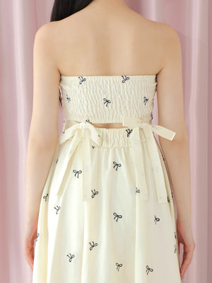 Ribbon embroidery shirring one piece(eme10391)