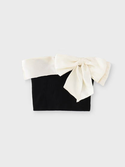 Ribbon docking off shoulder knit tops(eme10491)