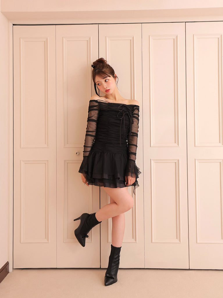 Chiffon mesh gathered setup(eme10765)