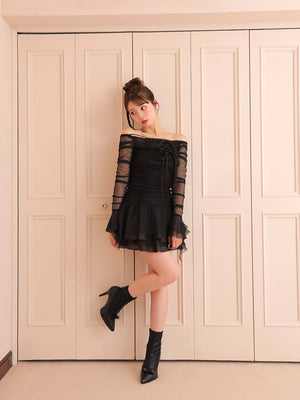 Chiffon mesh gathered setup(eme10765)