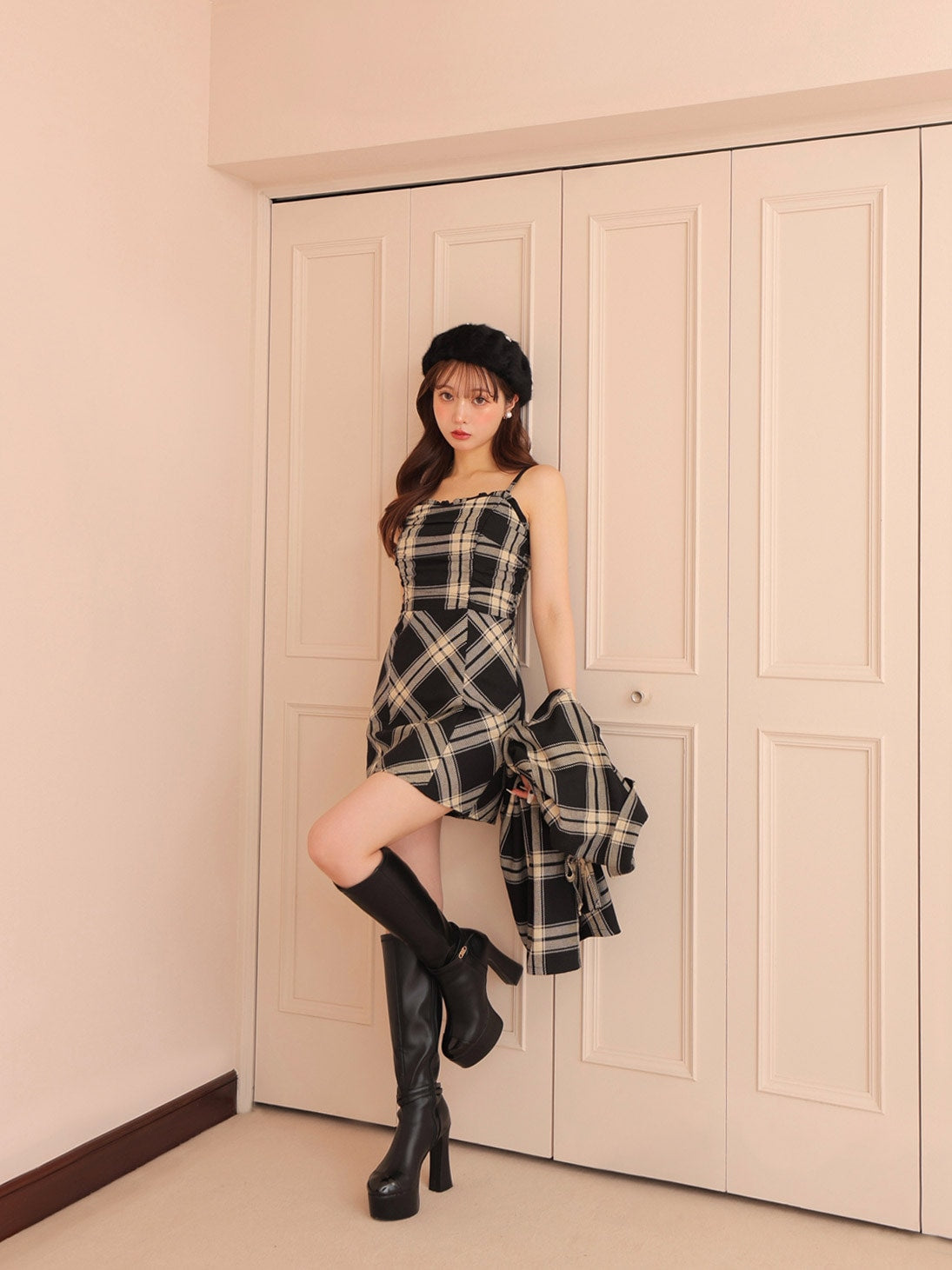 Urban check camisole onepiece(eme10800)