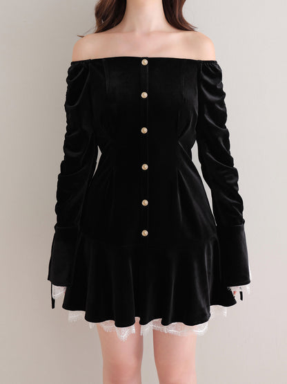 【Pre Order】Classical velvet mini onepiece(eme10610)