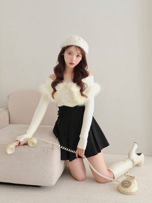 High waist belt pleated mini skirt(eme10758)