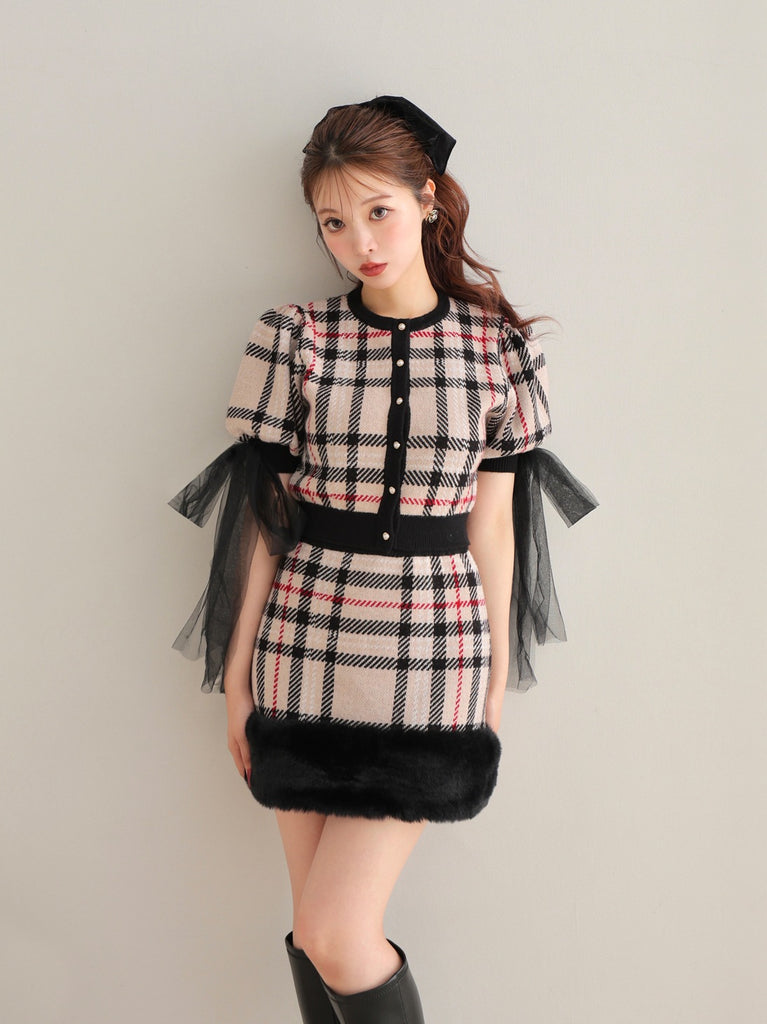 Royal tartan fur skirt(eme10778)