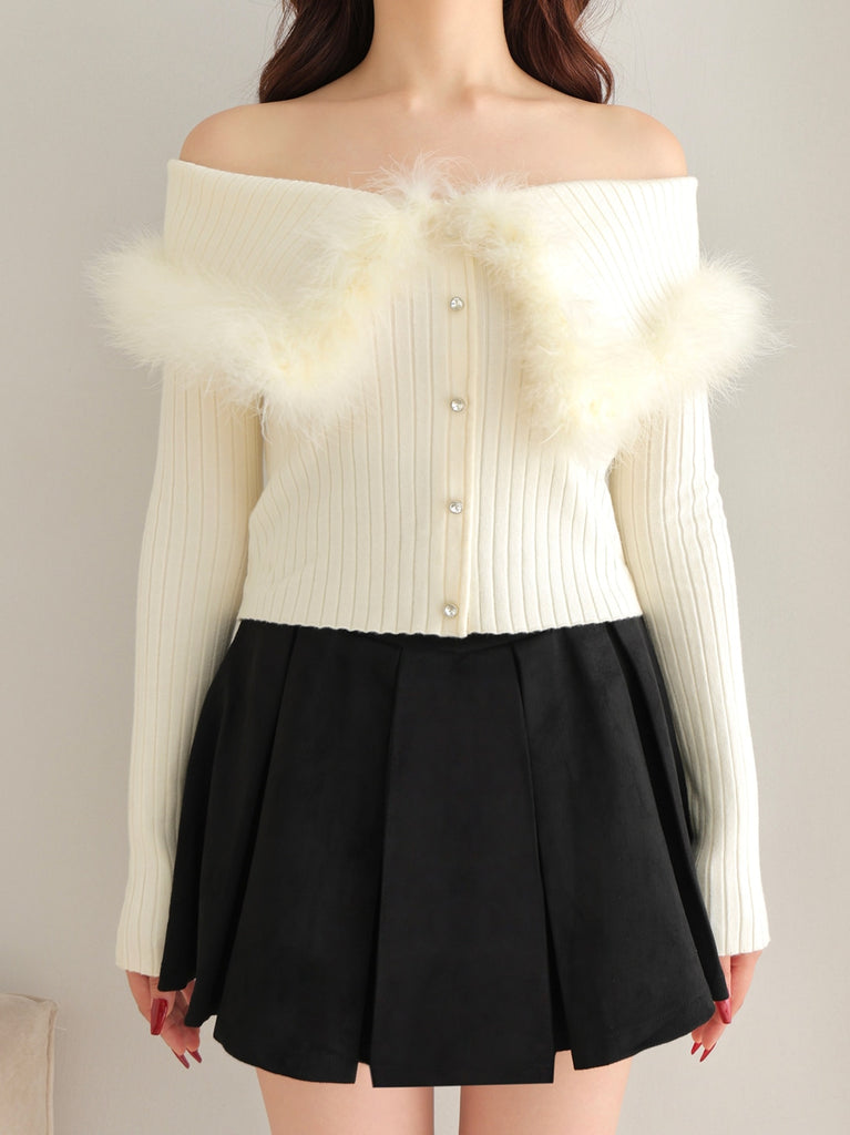 Off shoulder feather knit(eme10787)