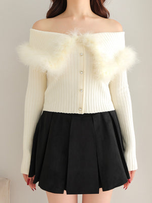 Off shoulder feather knit(eme10787)