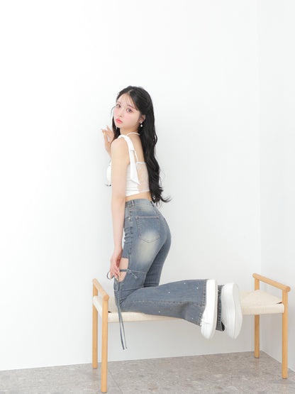 Ribbon bleach flare denim(eme10711)