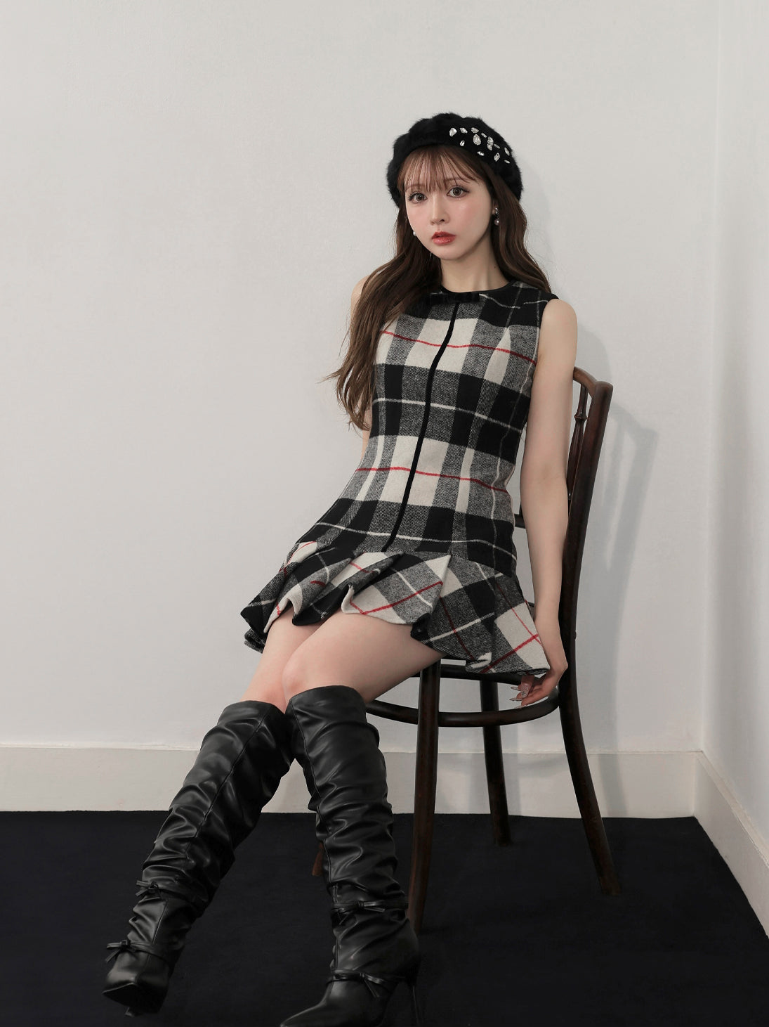 model：160cm　(size：F　color：Black mix)
