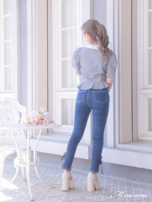 【SALE】Ribbon skinny denim (eme10128)