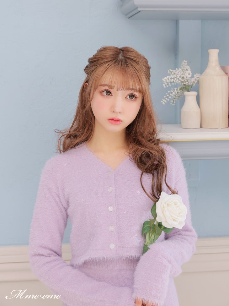 【SALE】Sequin shaggy knit cardigan(eme10213)