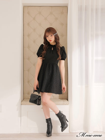 【SALE】 Black ribbon volume dress (eme10235)