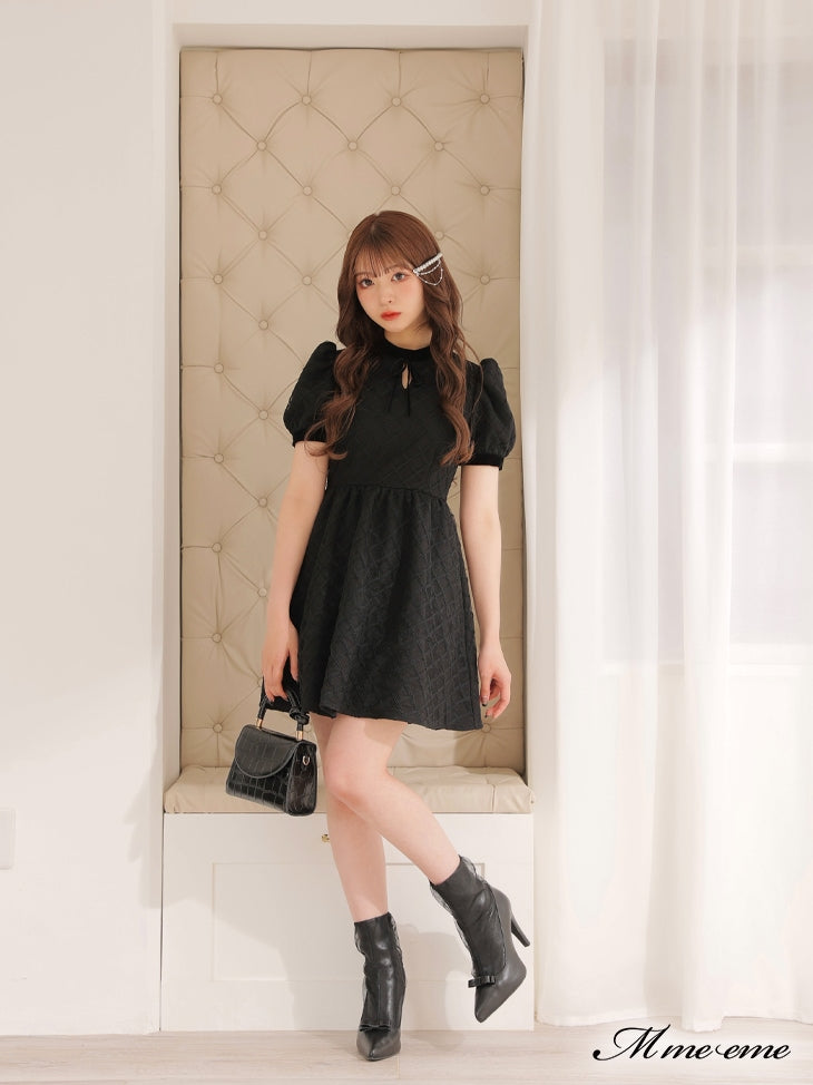 【SALE】 Black ribbon volume dress (eme10235)