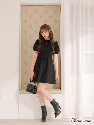 【SALE】 Black ribbon volume dress (eme10235)