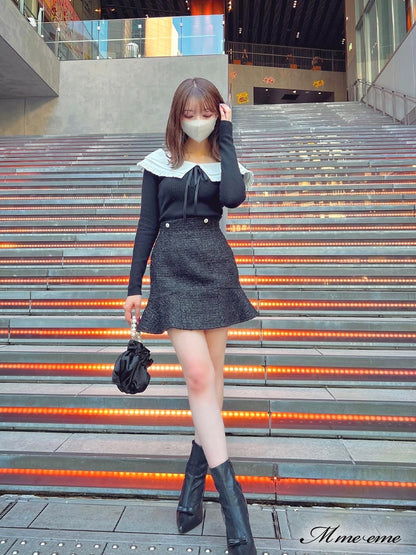 【SALE】High waist lame tweed skirt (eme10283)