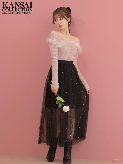 【SALE】Bijou tulle long skirt (eme10420)