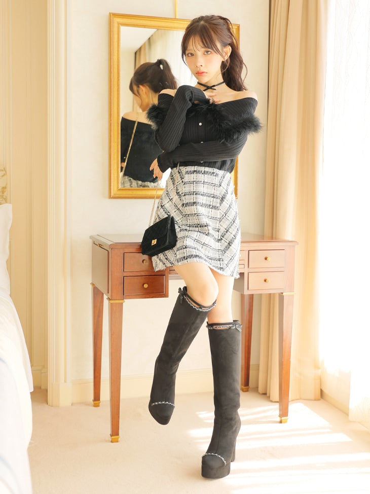 【SALE】Lame tweed trapezoidal skirt (eme10507)