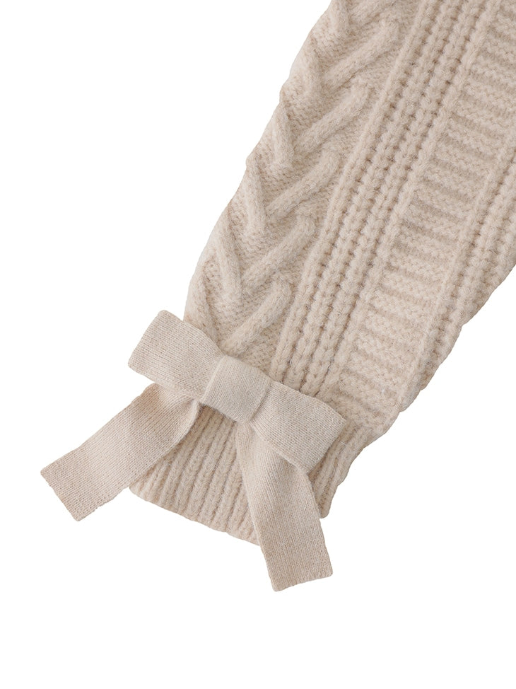 【SALE】Heart cable ribbon knit tops (eme10249)