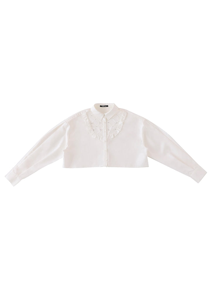 【SALE】Sheer bijou cropped shirt (eme10430)